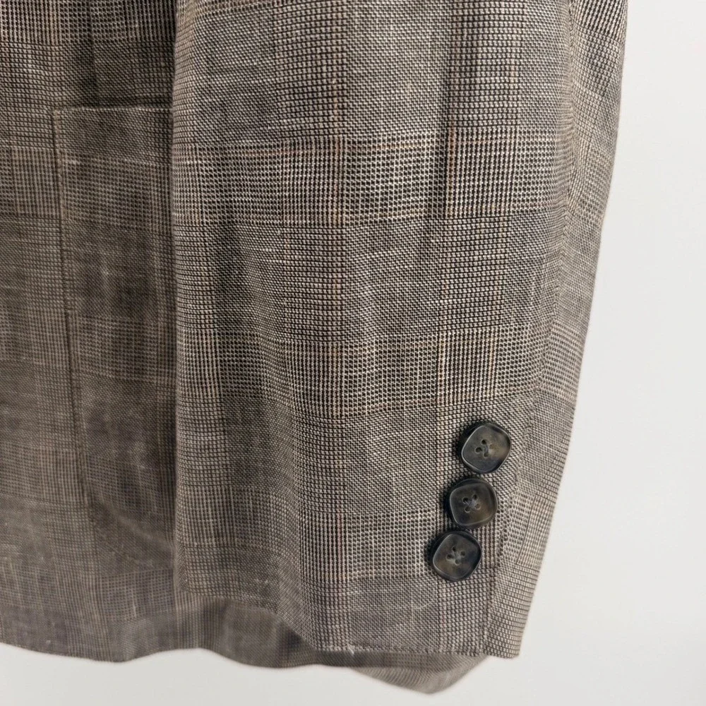 Faconnable Wool Linen Blend Plaid  Mens‎ XL Brown Unstructured Blazer 0836